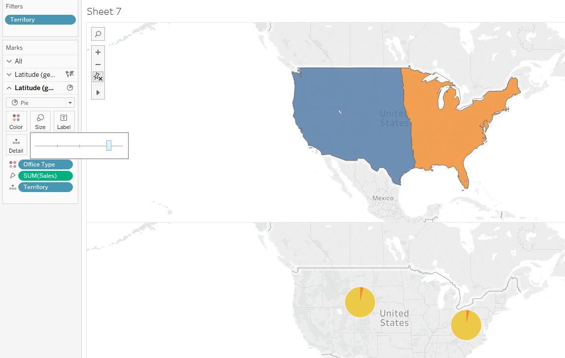 Tableau Dual Axis Map with Pie Chart
