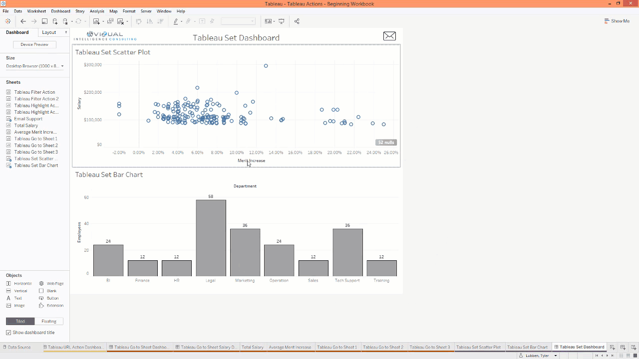 tableau actions across dashboards